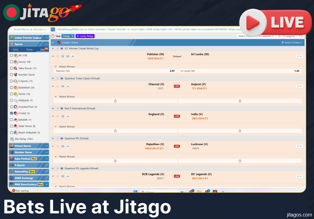Live cricket betting options available on Jitago for players from Bangladesh