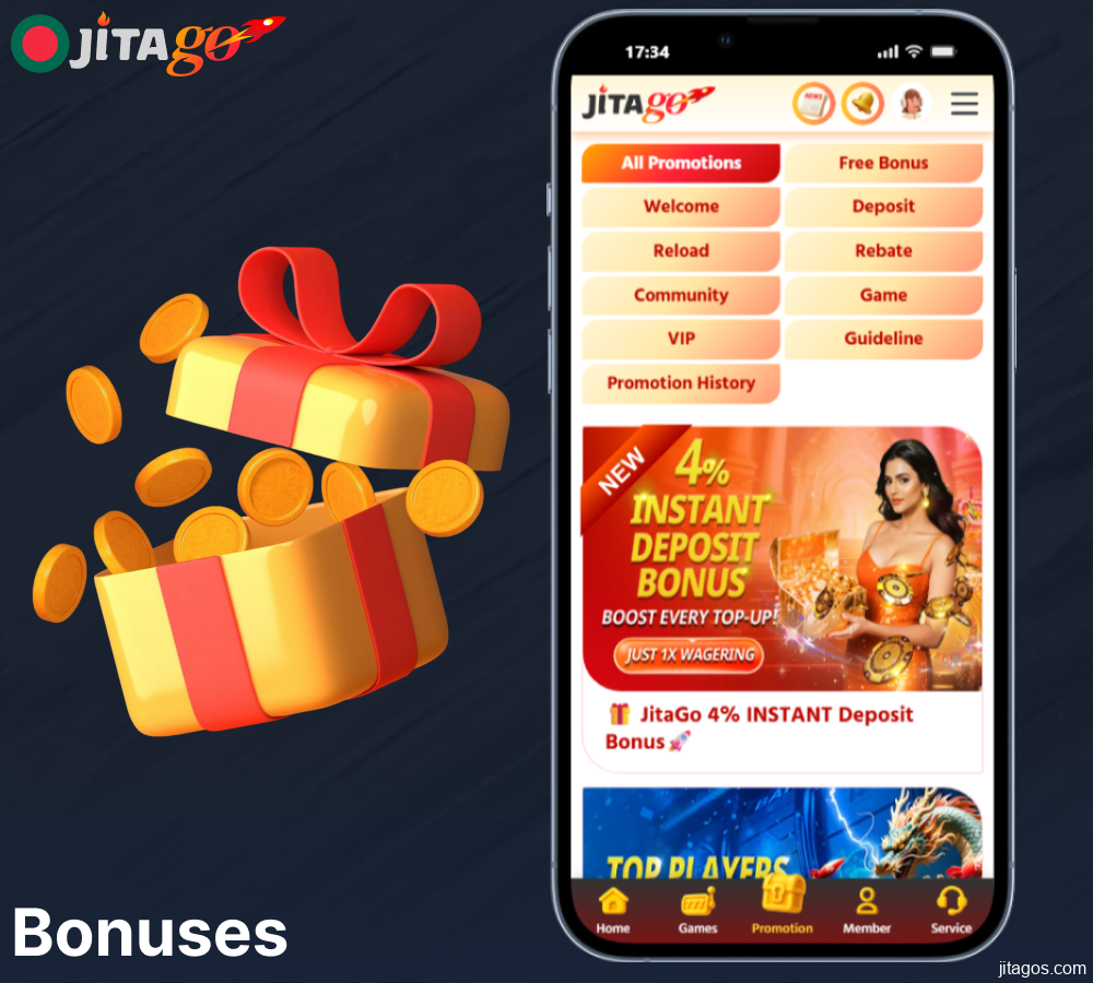 Jitago mobile app bonuses for players from Bnagladesh