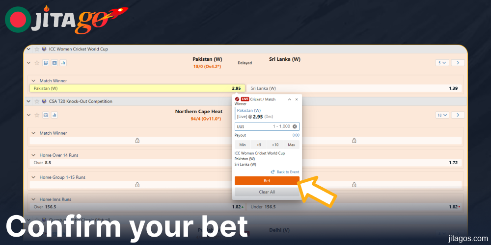 Confirm your bet on Jitago