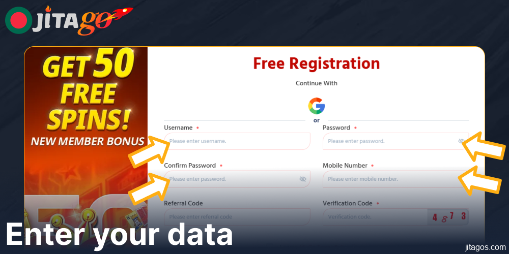 Enter your data on Jitago website