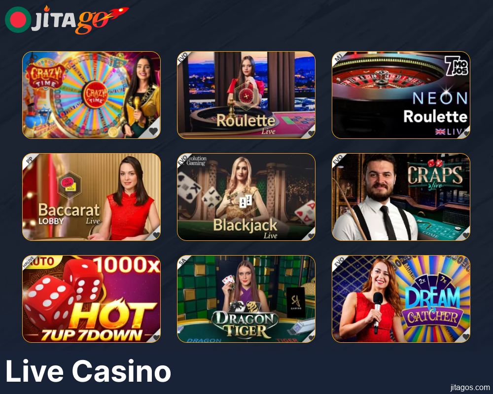 Live casino games available on Jitago mobile app