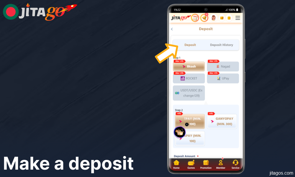 Make a deposit on Jitago