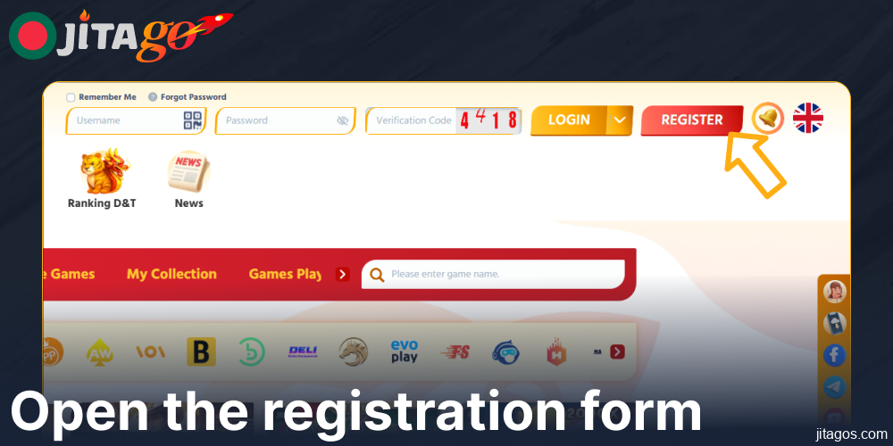 Open the registration form on the Jitago website