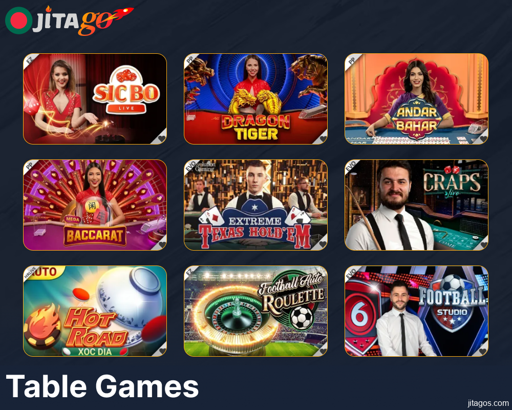 Table games available on Jitago mobile app